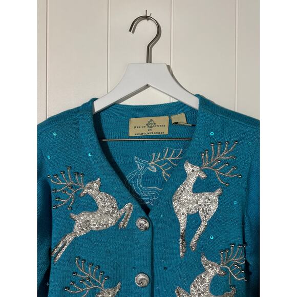 Susan Bristol Holiday Cardigan Vintage Reindeer Embellished Sweater Small - Picture 12 of 12